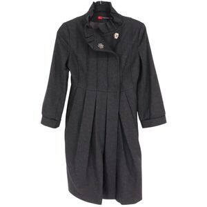 Dracula Women's Size 36 (4) Charcoal Wool Pleated Button Front Coat Gothic Chic